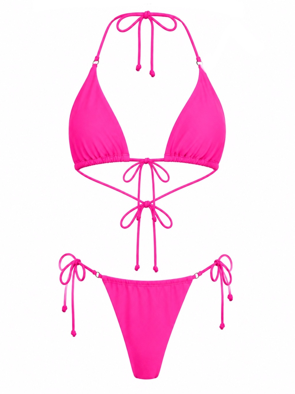 Gooseberry Seaside So Chic Neon Pink Triangle Halter Side Tie Bikini Set S/OS
